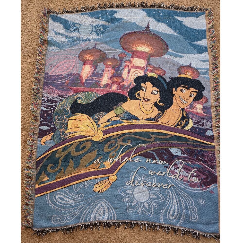 disney magic carpet tapestry blanket throw aladdin a whole new world 47" X 58"